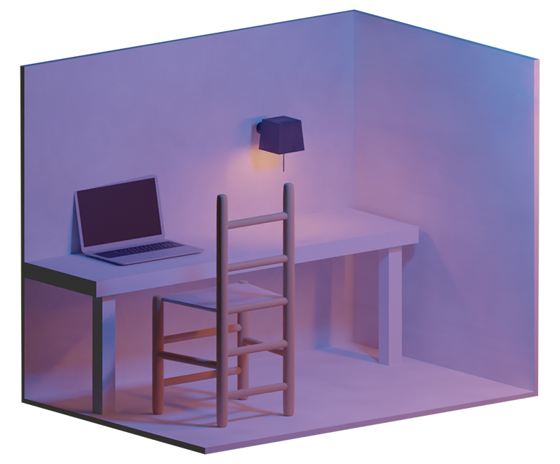 3D render of a bedroom desk