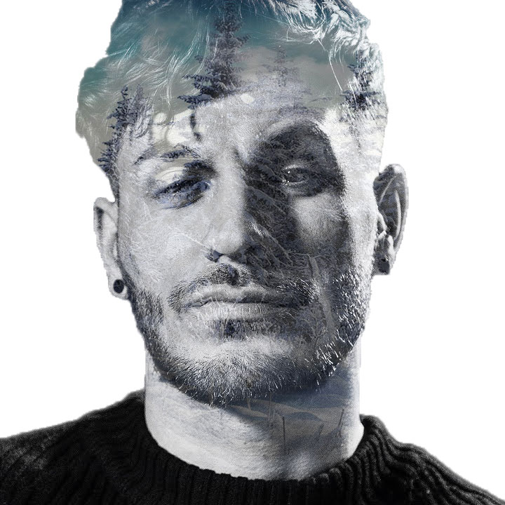 Photomontage of the portrait of a beatboxer called RYTHMIND