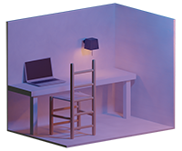 3D render of a bedroom desk