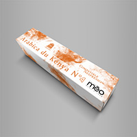 Mockup de création de packaging de café pour la marque Méo